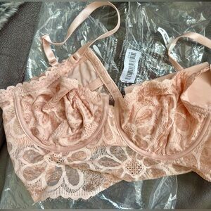 Aerie Show Off Coquette Lace Unlined Bra — Dusty Pink with Rose Gold Accents